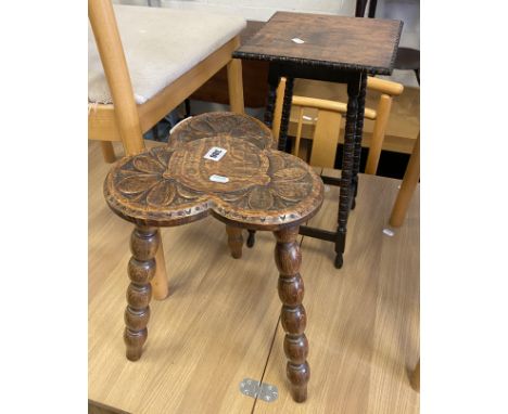 CLOVER LEAF STOOL ON BOBBIN TURNED LEGS WITH ANOTHER