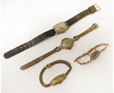 4 VINTAGE LADIES GOLD WATCHES - ART DECO
