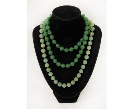 2 VINTAGE JADE NECKLACES WITH 9CT GOLD CLASP