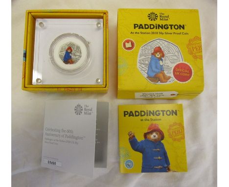 Royal Mint Silver Proof 50 pence coin - Paddington at the Station - Paddington Bear 2018 - Boxed with COA