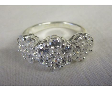 Silver triple crystal ring