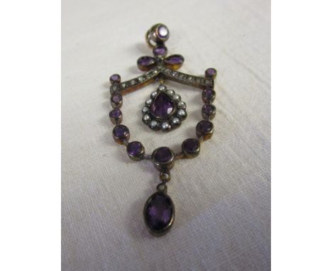 Amethyst, diamond &amp; seed pearl pendant