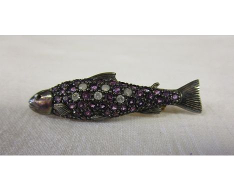 Amethyst &amp; diamond salmon brooch