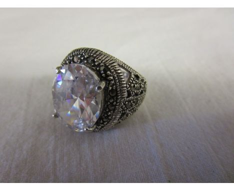 Silver crystal &amp; marcasite ring