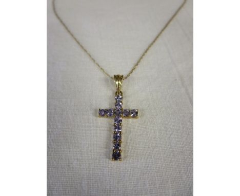 9ct gold amethyst cross on chain