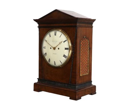 A Mahogany Striking Table Clock, signed Jno Carter, Cornhill, London, Early 19th Century, architectural shaped pediment, fish