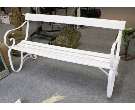 A White Painted Victorian Strap Work Garden Bench, 153cm wide
