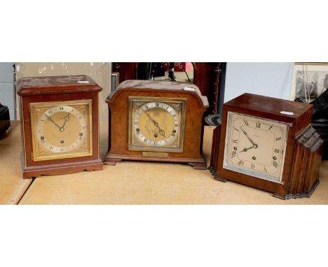 Two Mahogany Cased Chiming Elliott Clocks, Retailed by Robinsons, Shrewsbury and Carmichaels, Hull and another chiming mantel
