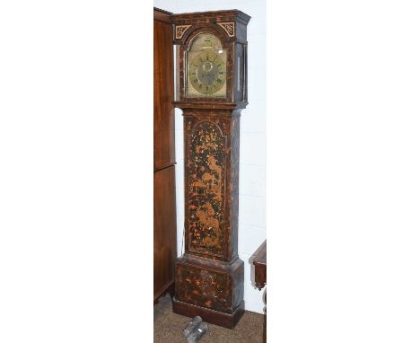 A Japanned &amp; Parcel-Gilt Eight Day Longcase Clock, signed George Alderson, Richmond, 18th Century, brass arched dial, Ara