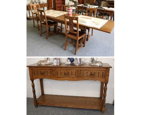 A Set of Five Gothic Revival Light Oak Dining Chairs, on octagonal supports, including a carver chair, together with an oak r