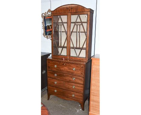 A Regency Mahogany Secretaire Bookcase, of attractive proportions, arched cornice above twin astragal glazed doors, adjustabl