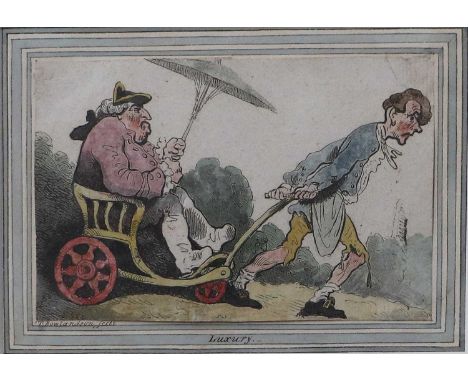 After Thomas Rowlandson (British, 1757-1827)"Luxury"Handcoloured etching, 12cm by 17cm; together with four works after Gillra