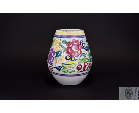 Poole - 1950's Hand Painted Trudi Carter Designed Vase. Stylish Floral Design, L.E Pattern, Painted on Alpine White, by Betty