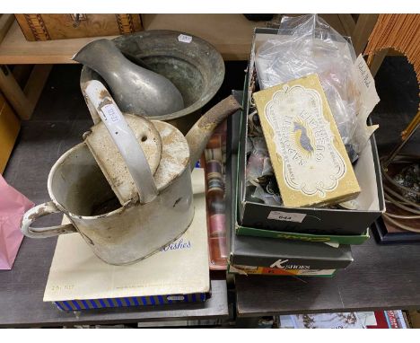 Mixed Lot: Brass planter, watering can, buttons etc