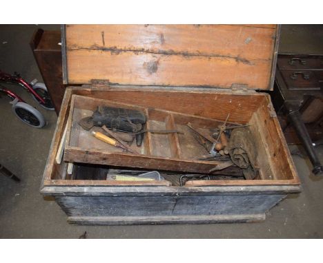 Large pine tool chest and contents