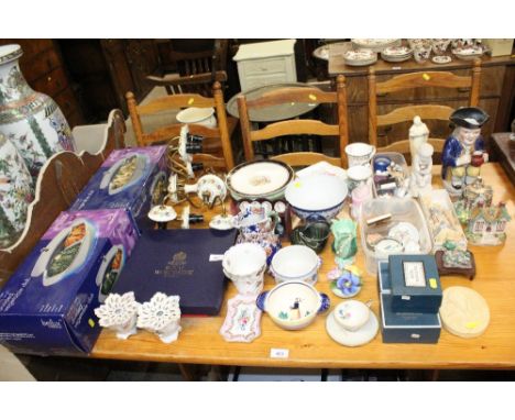 A quantity of various decorative china etc. to include Royal Worcester egg coddlers, pastel burners , Toby jug, floral encrus