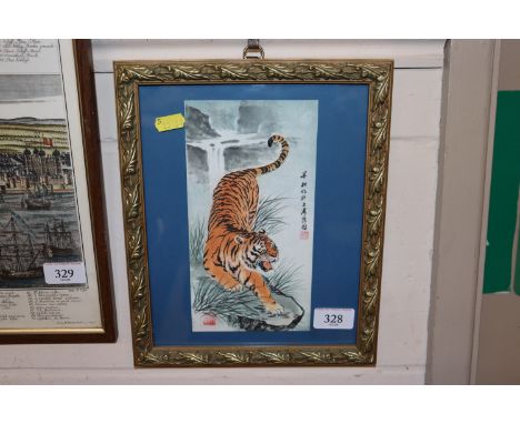 An Oriental coloured print of a tiger