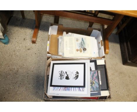 Two boxes containing various pictures and prints 