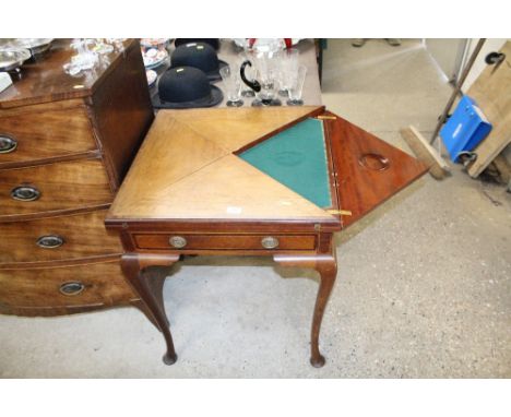 A 19th Century mahogany and cross banded envelope card table fitted single drawer 