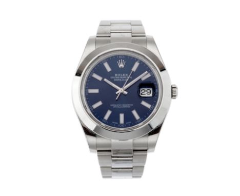 Rolex, a stainless steel Oyster Perpetual Datejust II bracelet watch, blue dial, reference 116300, signed automatic movement 