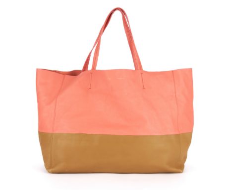 Celine, a Horizontal Hippo tote, crafted from supple pink and beige calfskin leather, with dual leather handles, an open top 