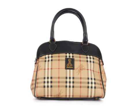 Burberry, a vintage Haymarket Check Top Handle handbag, designed with the maker's check coated canvas exterior and smooth bla