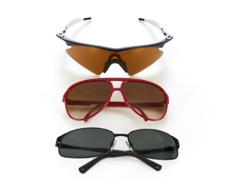 Three pairs of sunglasses, to include a pair of Spalding sunglasses with red metal frames, a pair by Sergio Tacchini, togethe