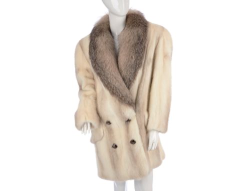 A ladies azurene mink jacket with crystal fox fur collar, featuring front button details with hook and eye fastenings, two ex