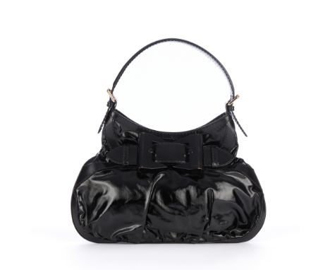 Gucci, a black patent Queen Bow hobo handbag, crafted from black glossy coated canvas with smooth black leather trim, featuri