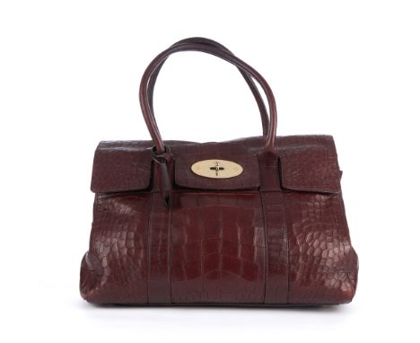 Mulberry, a crocodile embossed Bayswater handbag, crafted from chestnut brown embossed leather, with polished gold-tone hardw
