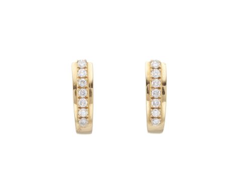 A pair of 18ct gold brilliant-cut diamond line half hoop earrings, estimated total diamond weight 0.50ct, H-I colour, SI clar