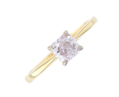 An 18ct gold natural Fancy Light Pink diamond single-stone ring, with report from the GIA, stating 0.71ct, cut-cornered squar