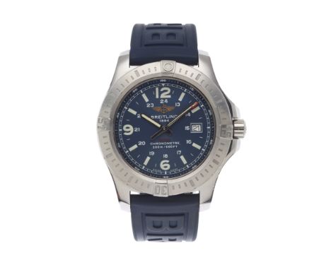 Breitling, a stainless steel Colt wrist watch, blue dial, reference A74388, signed quartz movement calibre B74 with quick dat