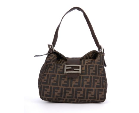 Fendi, a Zucca handbag, designed with a brown zucca canvas exterior and silver-tone metal hardware, featuring a single brown 