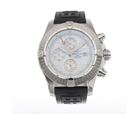 Breitling, a stainless steel Super Avenger chronograph wrist watch, white dial, reference A13370, signed automatic movement c