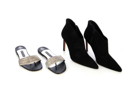 Gina, two pairs of shoes, to include a pair of black suede ankle boots, with a thin stiletto heel and pointed toe, together w