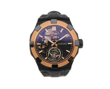 Concord, a PVD-coated titanium and 18ct gold C1 Tourbillon wrist watch, reference 01.6.54.1111, automatic movement calibre Co