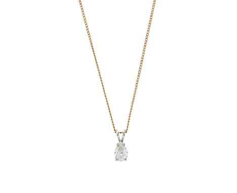 A platinum pear-shape diamond single-stone pendant, suspended from a 9ct gold curb-link chain, diamond weight 0.80ct, estimat