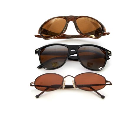 Three pairs of sunglasses, to include a pair of polarized sunglasses by Revo, a pair with black acetate frames by Cebe, toget