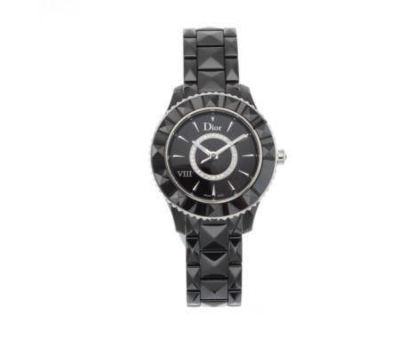 Christian Dior, a ceramic VIII Place Vendome bracelet watch, factory diamond set black dial, reference CD1231E0, quartz movem