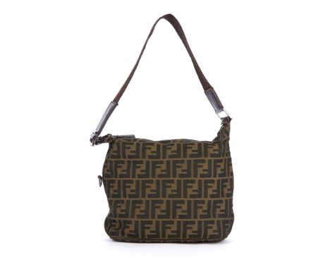 Fendi, a Zucca handbag, crafted from the maker's brown zucca canvas with brown leather trim, featuring a brown canvas shoulde