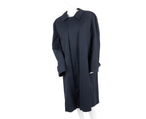 Burberry's for Harrods, a men's blue overcoat, featuring front button fastenings, open through pockets and a zip detachable w
