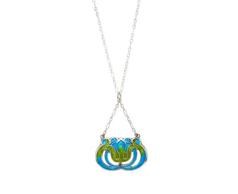 William Hair Haseler for Liberty & Co., an Art Nouveau silver and polychrome enamel pendant, with later silver chain surmount