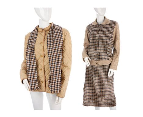 Aquascutum, a selection of ladies clothing, all featuring the maker's signature Club check pattern, to include a wool pencil 