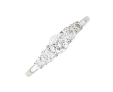 A 14ct gold graduated brilliant-cut diamond five-stone ring, estimated total diamond weight 0.65ct, predominantly I-J colour,