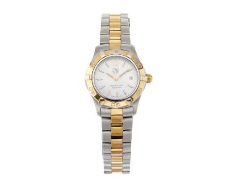 Tag Heuer, a stainless steel and gold plated Aquaracer bracelet watch, mother-of-pearl dial, reference WAF1424, quartz moveme