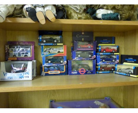 MATCHBOX AND CORGI CLASSIC SPORTS CAR VEHICLES AND CORGI COLLECTION LONDON TAXI IN BOX 