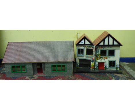 TWO VINTAGE DOLLS HOUSES INCLUDING HAND PAINTED COUNTRY COTTAGE AND 'THE STABLE BLOCK'