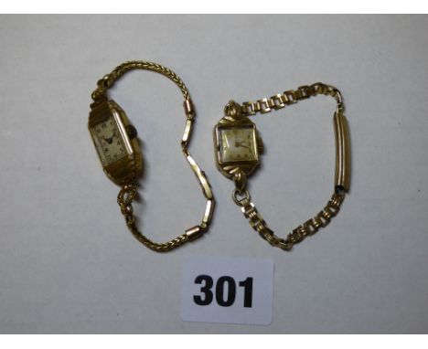TWO LADIES ART DECO STYLE COCKTAIL WATCHES IN ROLLED GOLD CASES