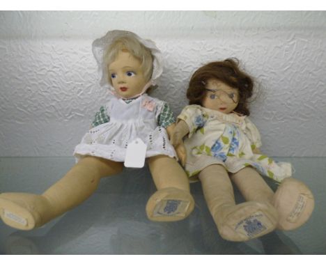 TWO CHAD VALLEY CO BLONDE AND BRUNETTE LINEN LIMB DOLLS 39CM 